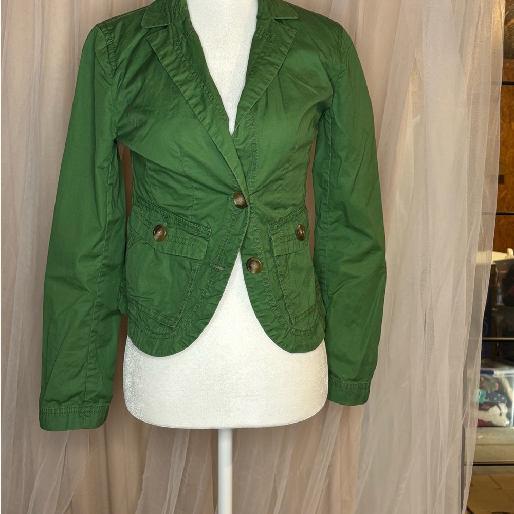 J. Crew Green Tailored Blazer with Notched Lapels